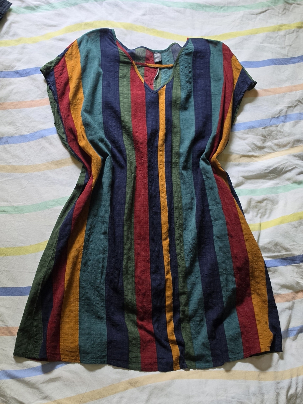 Striped Multicolor V-Neck Light Dress Or Cover-up
